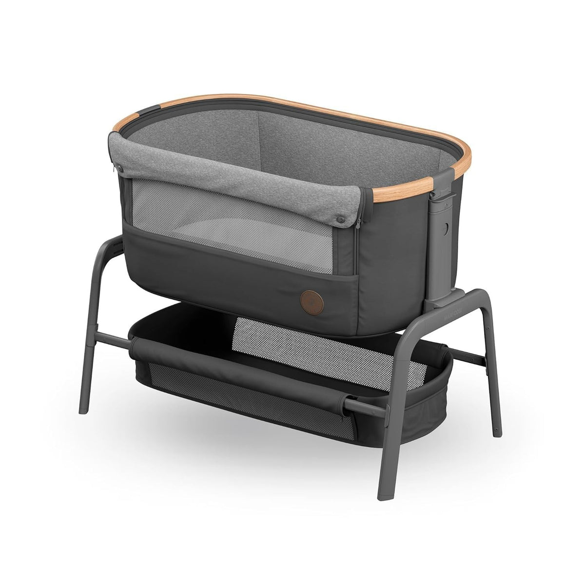 Maxi Cosi Iora² Baby Stubenbett, 0–6 kg (9 kg), Klappbares und Leichtes Beistellbett Baby, 5 cm CloudCore-Matratze, 5 Höhenstufen, 2 Leichtgängige Rollen, Easy Slide, Elegance Beige – Elegance Graphite