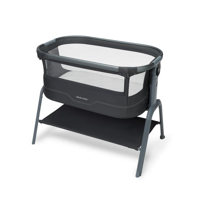 Maxi Cosi Iora² Baby Stubenbett, 0–6 kg (9 kg), Klappbares und Leichtes Beistellbett Baby, 5 cm CloudCore-Matratze, 5 Höhenstufen, 2 Leichtgängige Rollen, Easy Slide, Elegance Beige – Weiß