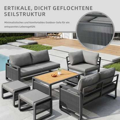 Merax Gartenmöbel Lounge Set Grau für 6–7 Personen, Gartensofa mit Liegefunktion, Ecklounge mit Sitzkissen für Terrasse & Balkon