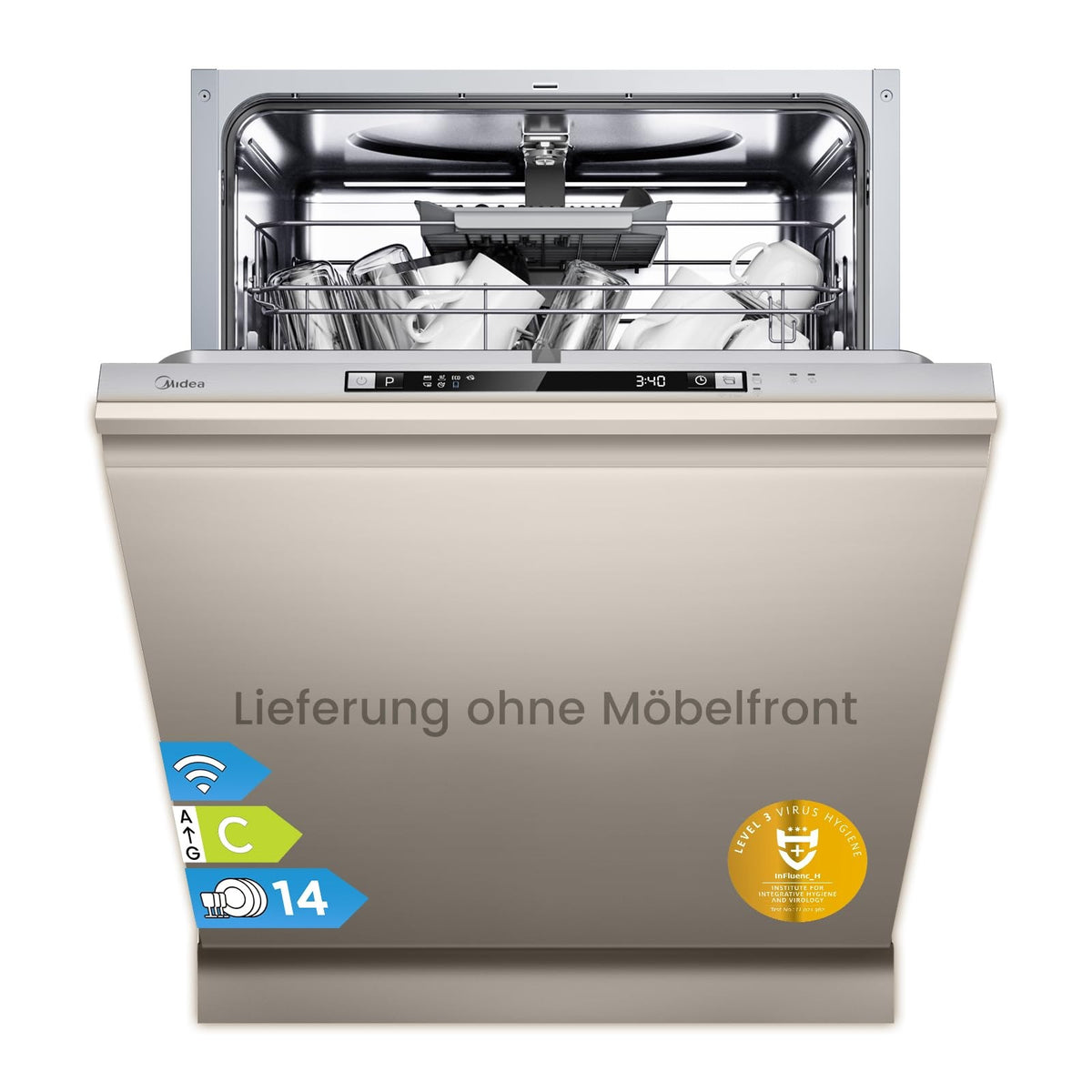 Midea Geschirrspüler Unterbau 60cm Spülmaschine Einbau 14 Maßgedecke EEK C – Unterbau, 45cm, C