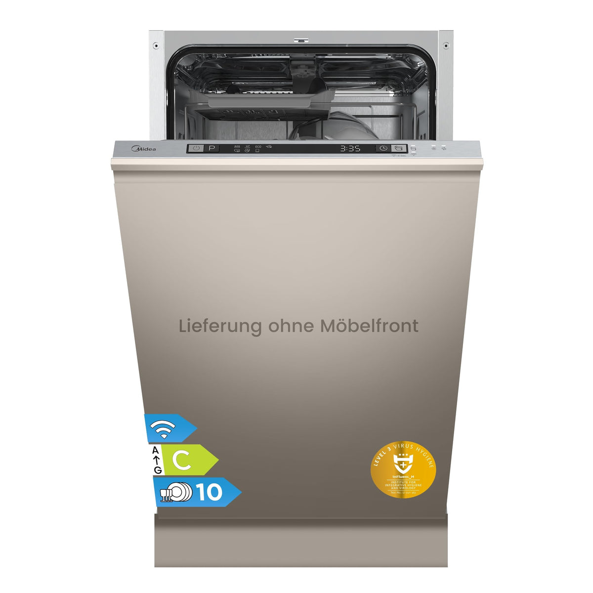 Midea Geschirrspüler Unterbau 60cm Spülmaschine Einbau 14 Maßgedecke EEK C – Freistehend,45cm,C