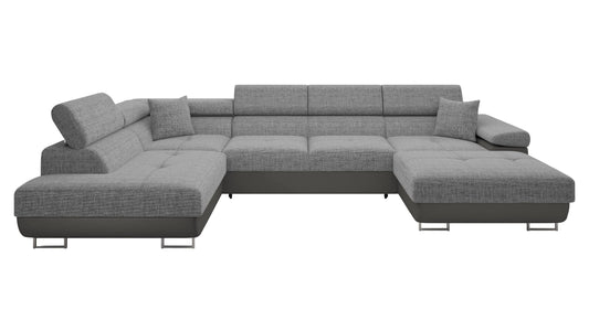 Mirjan24 Torezio Bis Ecksofa U-Form mit Schlaffunktion & Bettkasten, Wohnlandschaft mit verstellbaren Kopfstützen – Seite: Links, Soft 029 + Lux 05