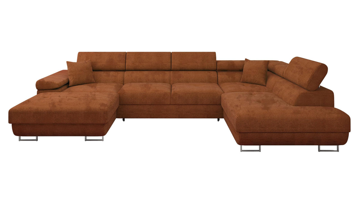 Mirjan24 Torezio Bis Ecksofa U-Form mit Schlaffunktion & Bettkasten, Wohnlandschaft mit verstellbaren Kopfstützen – Seite: Rechts, Flow 09