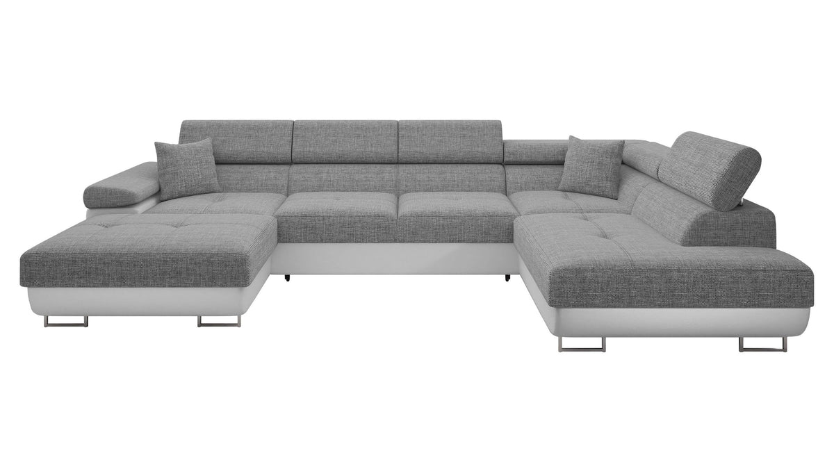 Mirjan24 Torezio Bis Ecksofa U-Form mit Schlaffunktion & Bettkasten, Wohnlandschaft mit verstellbaren Kopfstützen – Seite: Rechts, Soft 017 + Lux 05