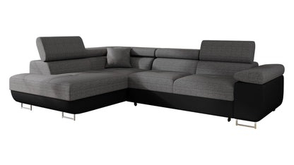 Mirjan24 Torezio Ecksofa mit Schlaffunktion & Bettkasten – L-Form Wohnlandschaft mit verstellbaren Kopfstützen, Schlafsofa für Wohnzimmer – Page: Left, Soft 029 + Lux 05