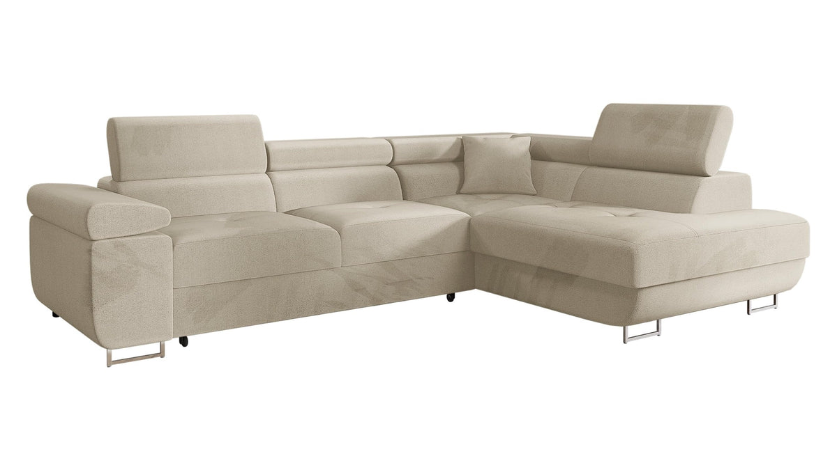 Mirjan24 Torezio Ecksofa mit Schlaffunktion & Bettkasten – L-Form Wohnlandschaft mit verstellbaren Kopfstützen, Schlafsofa für Wohnzimmer – Page: Left, Manila 35.