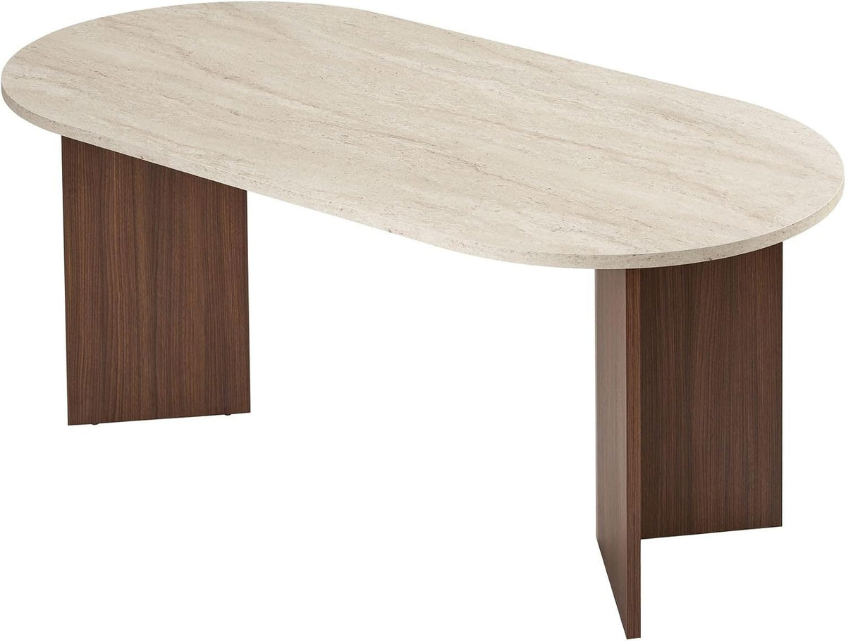 Moderner Esstisch, 180 x 90 x 75 cm, Travertine & Walnuss-Farben | 100% melaminbeschichtete Spanplatte, 25 mm Stärke | stilvolles & langlebiges Design, perfekt für zeitgemäße Essbereiche – Travertine, 200 x 90