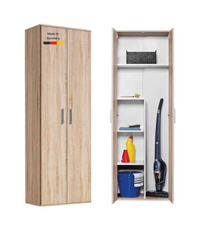 mokebo Mehrzweckschrank Besenschrank (60x180 cm) 'Der Lange' Hergestellt in Deutschland aus Holz auch als Haushaltsschrank Putzschrank Vorratsschrank Flurschrank Weiß – Anthrazit-schwarz, Mehrzweckschrank | Mit Fächern
