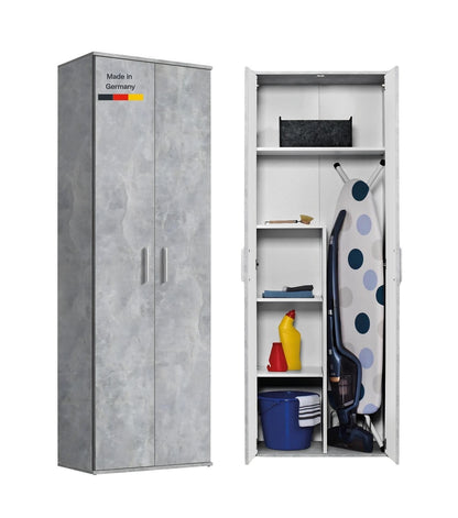 mokebo Mehrzweckschrank Besenschrank (60x180 cm) 'Der Lange' Hergestellt in Deutschland aus Holz auch als Haushaltsschrank Putzschrank Vorratsschrank Flurschrank Weiß – Kaschmir, Besenschrank | Mit Mittelwand