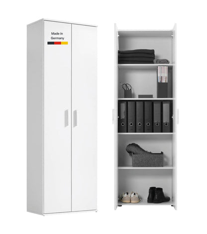 mokebo Mehrzweckschrank Besenschrank (60x180 cm) 'Der Lange' Hergestellt in Deutschland aus Holz auch als Haushaltsschrank Putzschrank Vorratsschrank Flurschrank Weiß – Betonoptik -92, Besenschrank | Mit Mittelwand