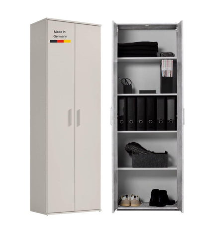 mokebo Mehrzweckschrank Besenschrank (60x180 cm) 'Der Lange' Hergestellt in Deutschland aus Holz auch als Haushaltsschrank Putzschrank Vorratsschrank Flurschrank Weiß – Anthrazit-schwarz, Besenschrank | Mit Mittelwand
