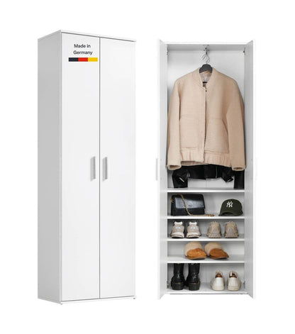 mokebo Mehrzweckschrank Besenschrank (60x180 cm) 'Der Lange' Hergestellt in Deutschland aus Holz auch als Haushaltsschrank Putzschrank Vorratsschrank Flurschrank Weiß – Kaschmir, Mehrzweckschrank | Mit Fächern