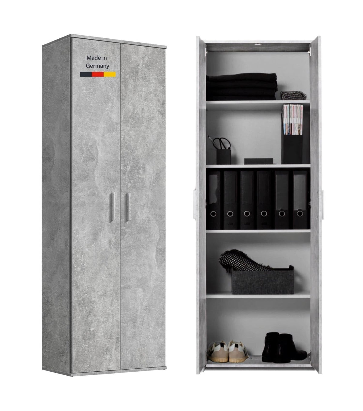 mokebo Mehrzweckschrank Besenschrank (60x180 cm) 'Der Lange' Hergestellt in Deutschland aus Holz auch als Haushaltsschrank Putzschrank Vorratsschrank Flurschrank Weiß – Sonoma Eiche -69, Mehrzweckschrank | Mit Fächern