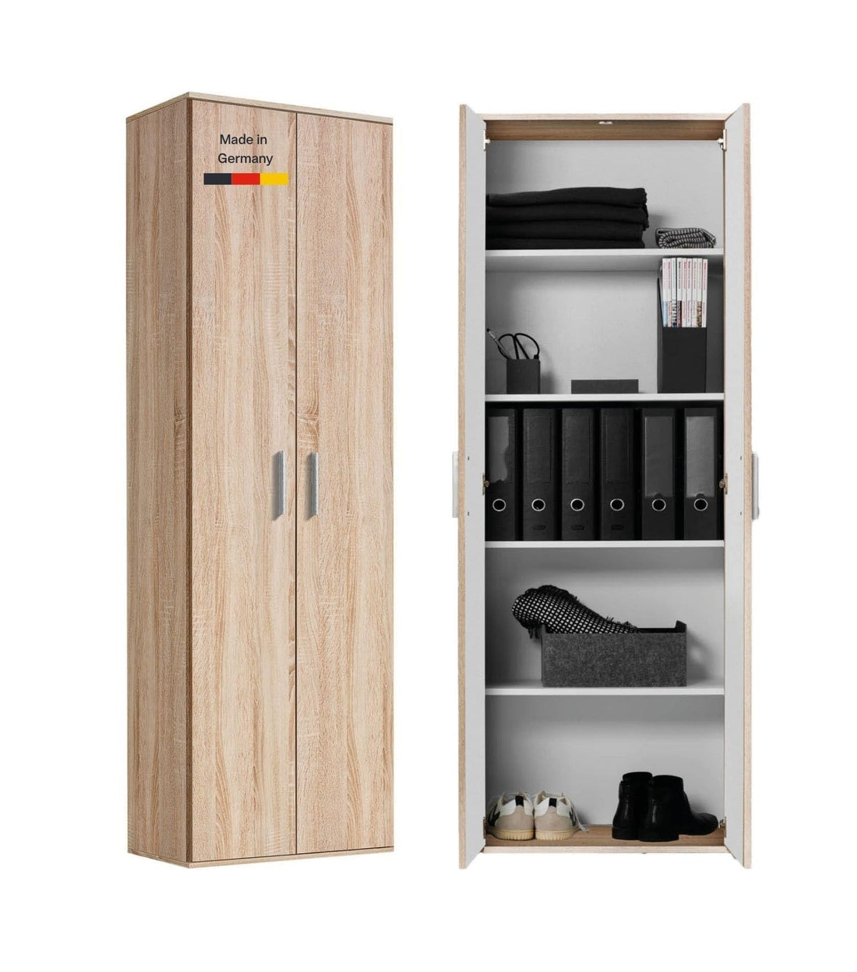 mokebo Mehrzweckschrank Besenschrank (60x180 cm) 'Der Lange' Hergestellt in Deutschland aus Holz auch als Haushaltsschrank Putzschrank Vorratsschrank Flurschrank Weiß
