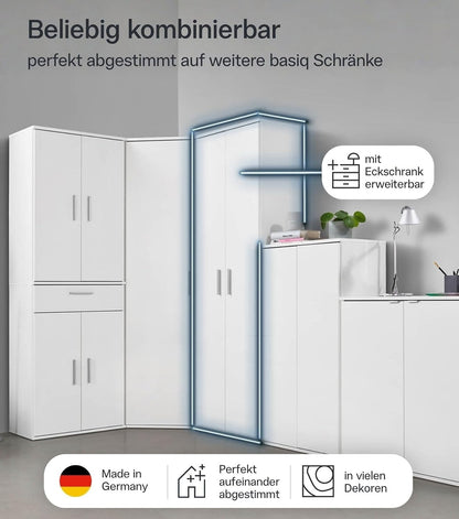 mokebo Mehrzweckschrank Besenschrank (60x180 cm) 'Der Lange' Hergestellt in Deutschland aus Holz auch als Haushaltsschrank Putzschrank Vorratsschrank Flurschrank Weiß