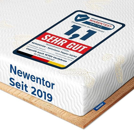Newentor Topper 180x200 cm H2/H3 – 2-in-1 Ergo-Viscoschaum Matratzentopper mit Gel-Memory-Schaum, Komfortschaum & waschbarem Bezug – 120 x 200 cm, H4/H5 - 100 bis 120kg - 7 cm hoch