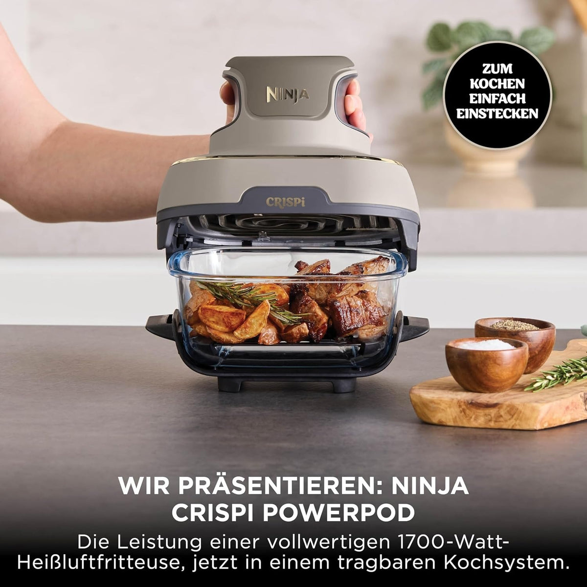 Ninja CRISPi tragbare Heißluftfritteuse Heißluftfritteuse, Stone Gold FN101EUSTGD
