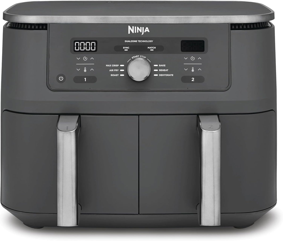 Ninja Dual Zone Digital Heißluftfritteuse, 2 Schubladen, Metallic Grau DZ400EU – Metallic Grau, 9.5L