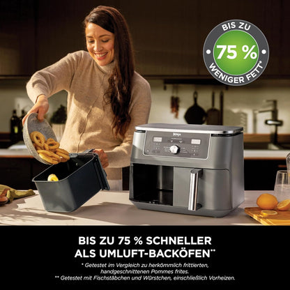 Ninja Dual Zone Digital Heißluftfritteuse, 2 Schubladen, Metallic Grau DZ400EU