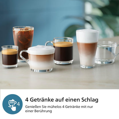 PHILIPS Kaffeevollautomat LatteGo 3300 Serie, Chrom, 6 Spezialitäten – 6 Kaffeespezialitäten, Schwarz/Chrom
