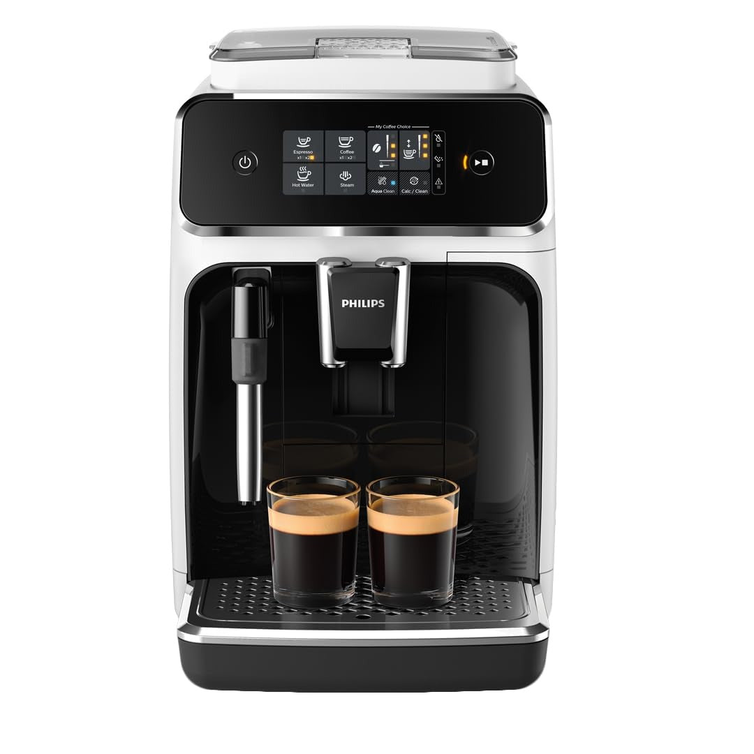 PHILIPS Kaffeevollautomat Panarello 2200 Serie, Schwarz, 2 Spezialitäten – 2 Kaffeespezialitäten, Weiß