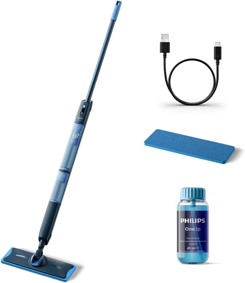 Philips OneUp 5000 Elektrischer Wischmopp, Blau, 2X sauberere Böden – 5000 Series, 2 Feuchtigkeitseinstellungen, 2 Pads
