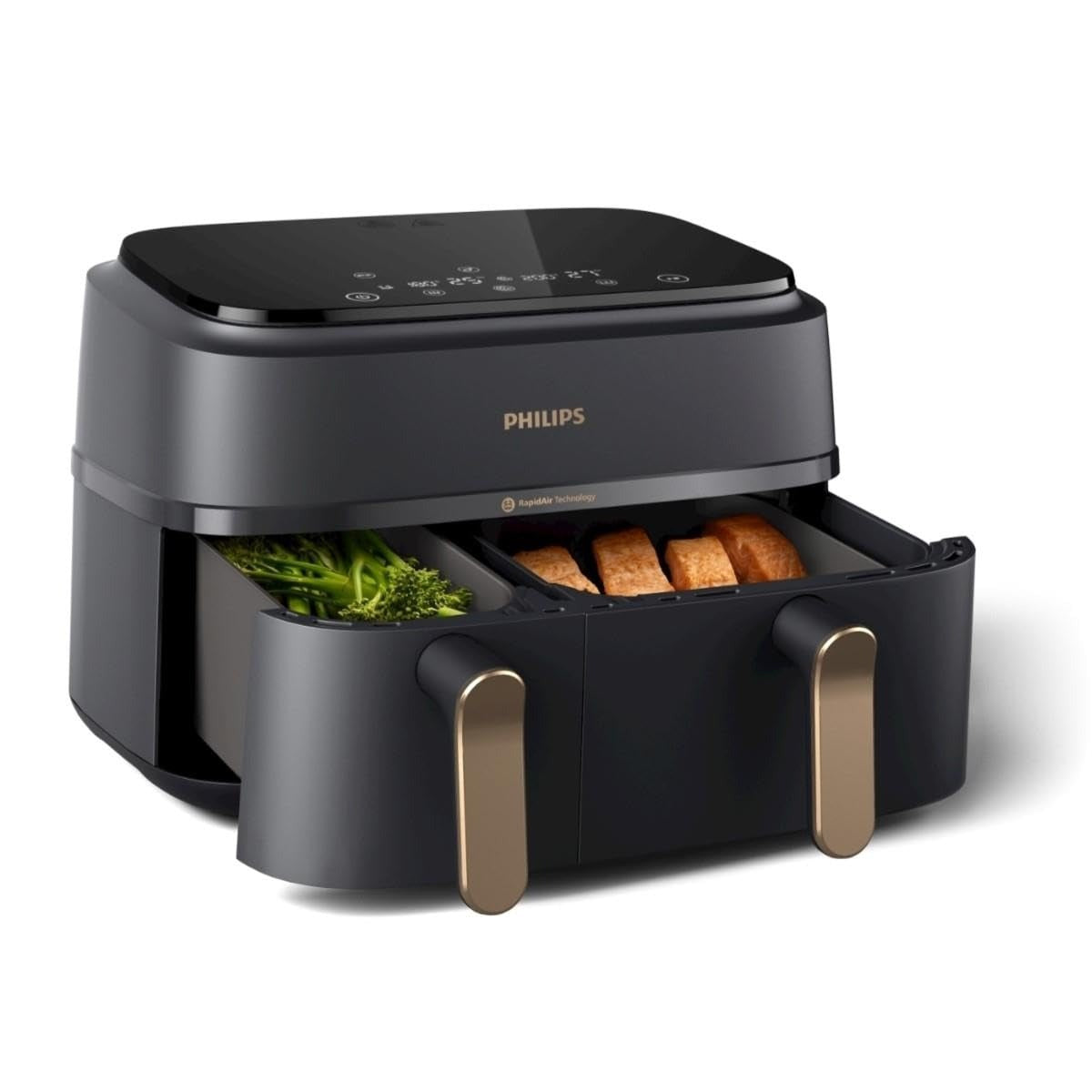 Philips Stacked Heißluftfritteuse 4000 Serie Heißluftfritteuse, Schwarz/Grau, 10 L – Dual Basket, Weiß