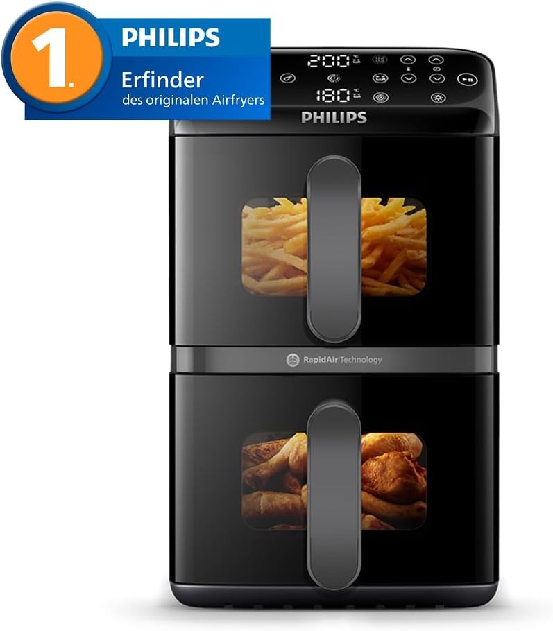 Philips Stacked Heißluftfritteuse 4000 Serie Heißluftfritteuse, Schwarz/Grau, 10 L