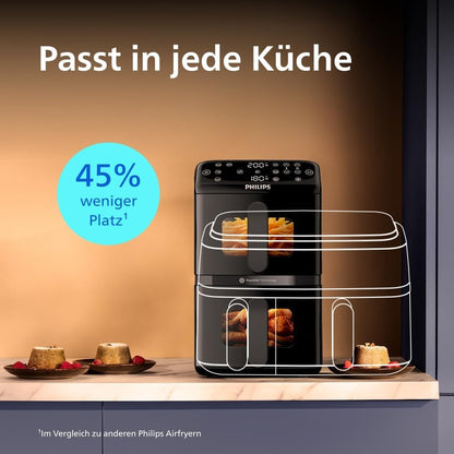 Philips Stacked Heißluftfritteuse 4000 Serie Heißluftfritteuse, Schwarz/Grau, 10 L