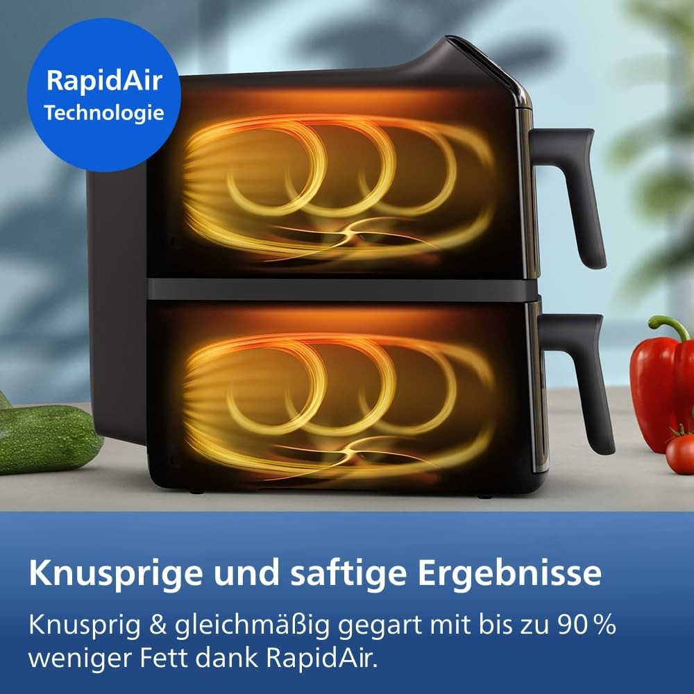 Philips Stacked Heißluftfritteuse 4000 Serie Heißluftfritteuse, Schwarz/Grau, 10 L