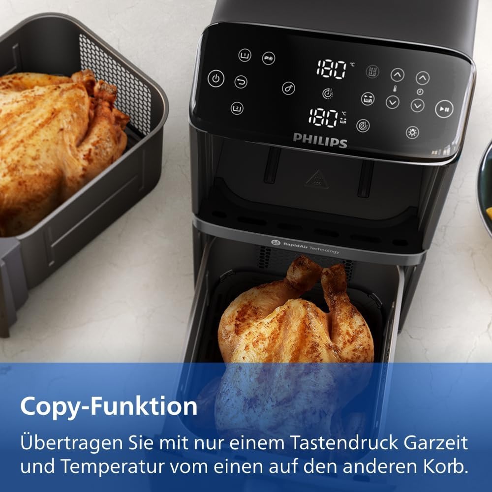 Philips Stacked Heißluftfritteuse 4000 Serie Heißluftfritteuse, Schwarz/Grau, 10 L