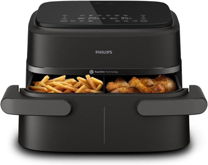 Philips Steam Heißluftfritteuse 5000 Heißluftfritteuse, Schwarz, 9 L – Schwarz/Kupfer, Steam Airfryer Dual Basket