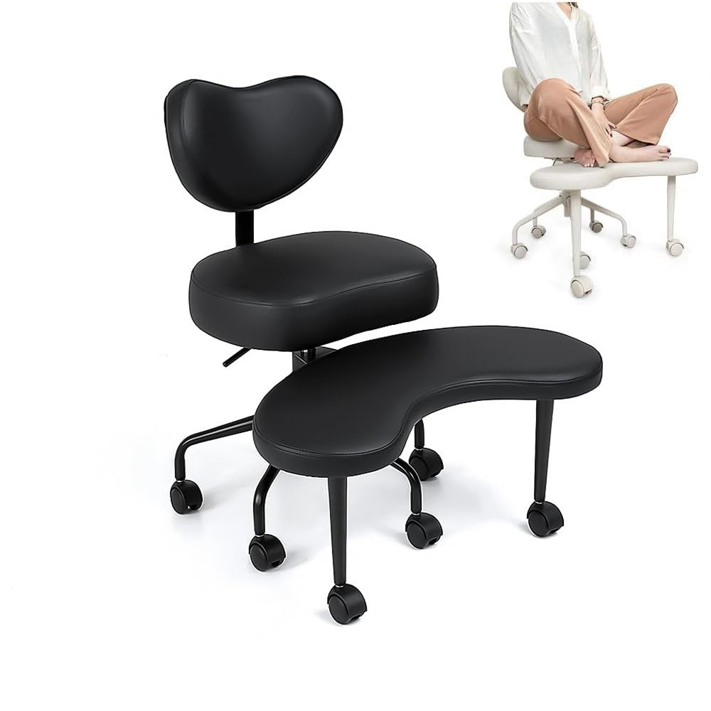 Pipersong Criss Cross Bürostuhl Ergonomisch mit Fußstütze & Rollen, Schreibtischstuhl mit verstellbaren Armlehnen – Beige, 51cm Seat+Adjustable Armrests