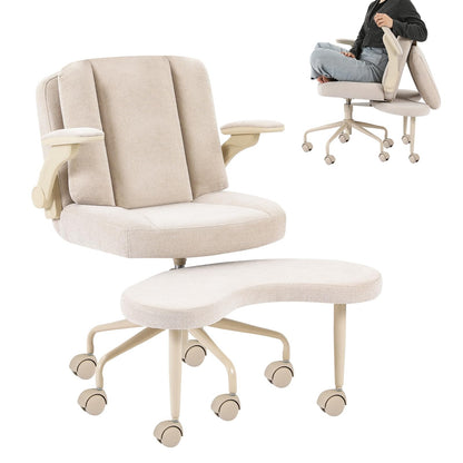 Pipersong Criss Cross Bürostuhl Ergonomisch mit Fußstütze & Rollen, Schreibtischstuhl mit verstellbaren Armlehnen – Schwarz, 51cm Seat+Adjustable Armrests