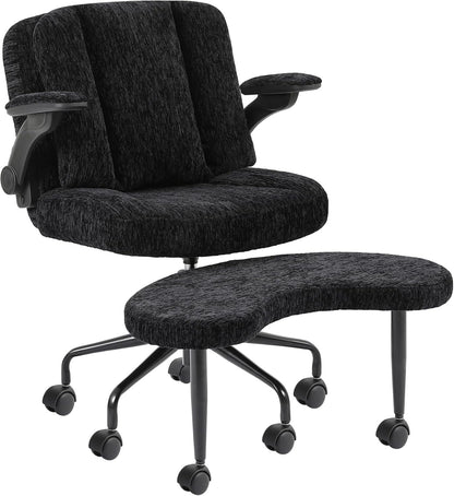 Pipersong Criss Cross Bürostuhl Ergonomisch mit Fußstütze & Rollen, Schreibtischstuhl mit verstellbaren Armlehnen – Tan, 45cm Seat+Height Adjustable Backrest