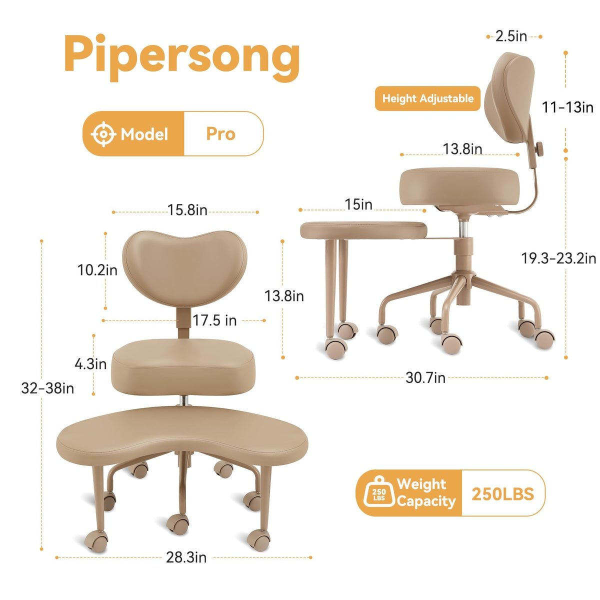 Pipersong Criss Cross Bürostuhl Ergonomisch mit Fußstütze & Rollen, Schreibtischstuhl mit verstellbaren Armlehnen – Grau, 45cm Seat+Height Adjustable Backrest