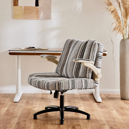 Pipersong Criss Cross Bürostuhl Ergonomisch mit Fußstütze & Rollen, Schreibtischstuhl mit verstellbaren Armlehnen – Schwarz, 45cm Seat+Standard Backrest