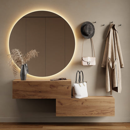 Planetmöbel Garderobe Flur mit Stauraum, Wandgarderobe mit 2 Klappen, Dielenschrank aus Holzwerkstoff Gold Eiche/Anthrazit – Schwarz / Weiß, Doppelt 160 cm