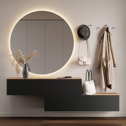 Planetmöbel Garderobe Flur mit Stauraum, Wandgarderobe mit 2 Klappen, Dielenschrank aus Holzwerkstoff Gold Eiche/Anthrazit – Gold Eiche / Anthrazit / Gold Eiche, Doppelt 140 cm