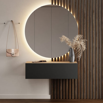 Planetmöbel Garderobe Flur mit Stauraum, Wandgarderobe mit 2 Klappen, Dielenschrank aus Holzwerkstoff Gold Eiche/Anthrazit – Gold Eiche / Anthrazit, Doppelt 100 cm