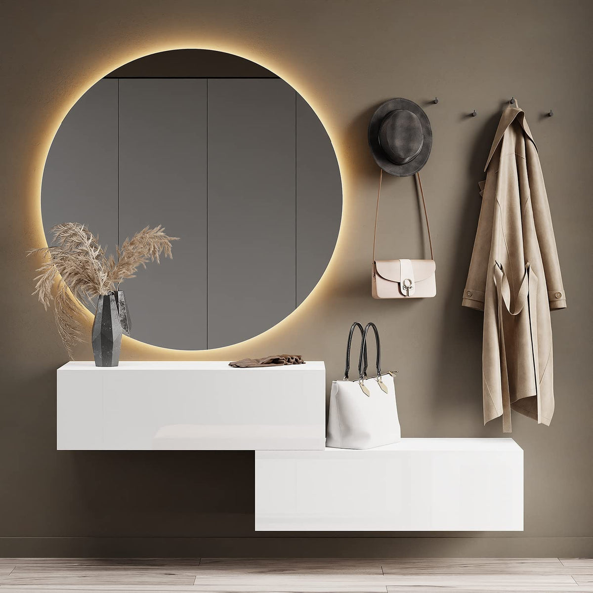 Planetmöbel Garderobe Flur mit Stauraum, Wandgarderobe mit 2 Klappen, Dielenschrank aus Holzwerkstoff Gold Eiche/Anthrazit – Gold Eiche, Einzeln 100 cm