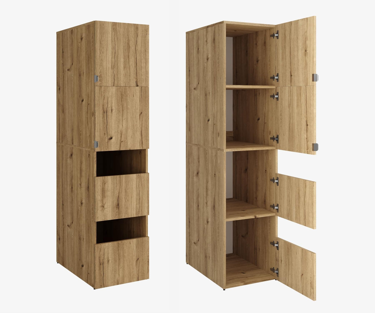 PLATAN ROOM Hochschrank Badschrank Waschmaschine Trockner Schrank Waschmaschinenschrank für Waschmaschine & Wäschetrockner Überbauschrank 187 x 65 x 66 cm Badregal (Weiß, 66 cm breit) – Cappuccino, 111 cm (45+66)