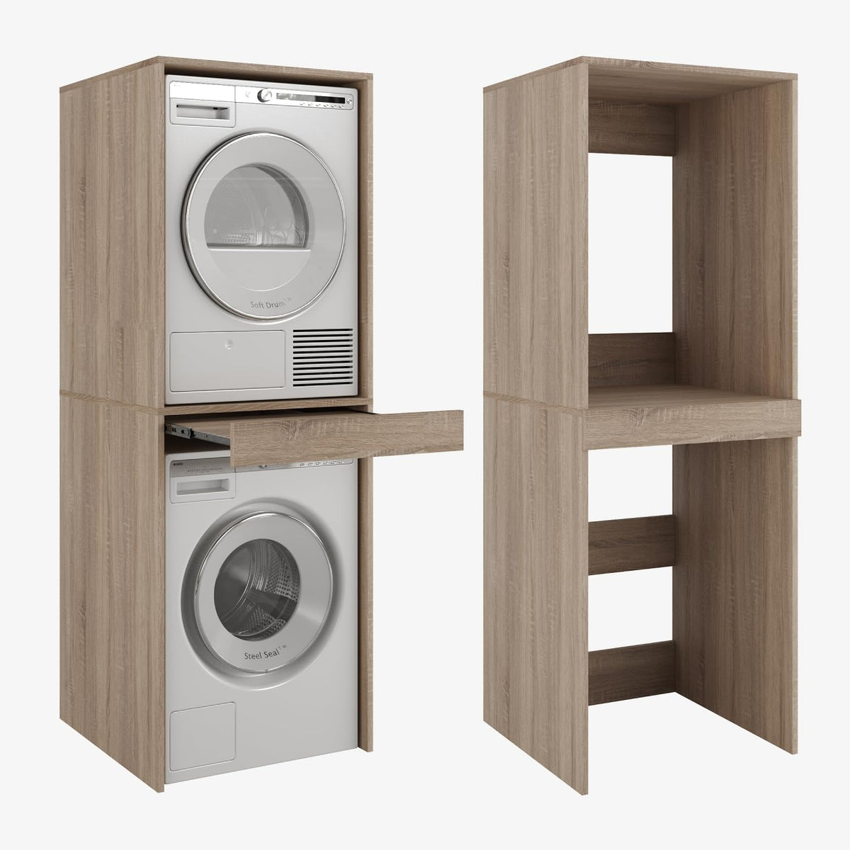 PLATAN ROOM Hochschrank Badschrank Waschmaschine Trockner Schrank Waschmaschinenschrank für Waschmaschine & Wäschetrockner Überbauschrank 187 x 65 x 66 cm Badregal (Weiß, 66 cm breit) – Eiche Sonoma, 111 cm (45+66)