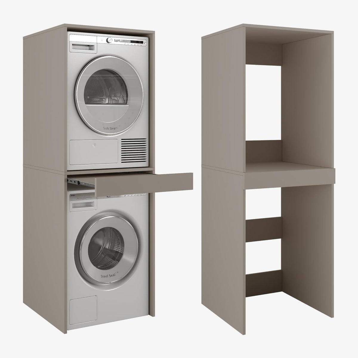 PLATAN ROOM Hochschrank Badschrank Waschmaschine Trockner Schrank Waschmaschinenschrank für Waschmaschine & Wäschetrockner Überbauschrank 187 x 65 x 66 cm Badregal (Weiß, 66 cm breit) – Eiche Sonoma, 66 cm