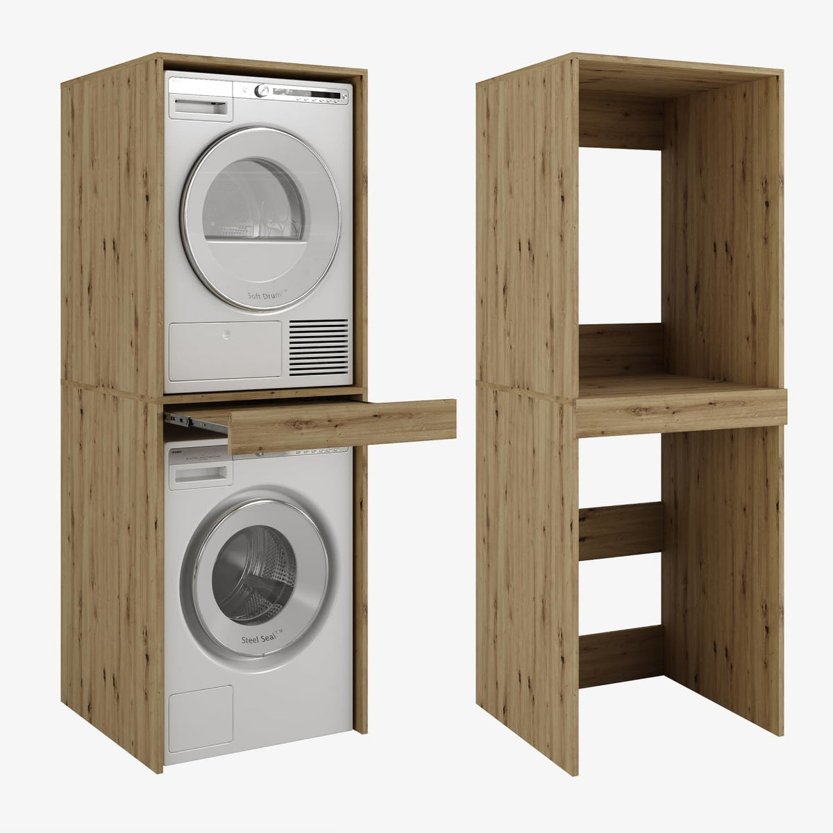 PLATAN ROOM Hochschrank Badschrank Waschmaschine Trockner Schrank Waschmaschinenschrank für Waschmaschine & Wäschetrockner Überbauschrank 187 x 65 x 66 cm Badregal (Weiß, 66 cm breit) – Kaschmir, 66 cm