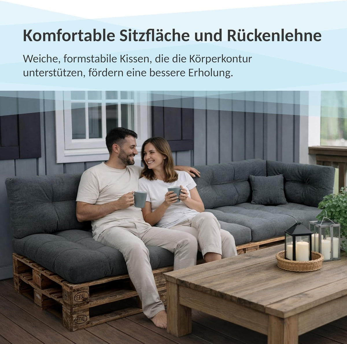 POKAR Palettenkissen Wasserabweisend Palettenauflagen Palettenmöbel Palettensofa 8er Set: Sitzkissen 120x80 + Rückenlehne 120x40, Anthrazit – Grau Cord, Sitzkissen 120 x 80