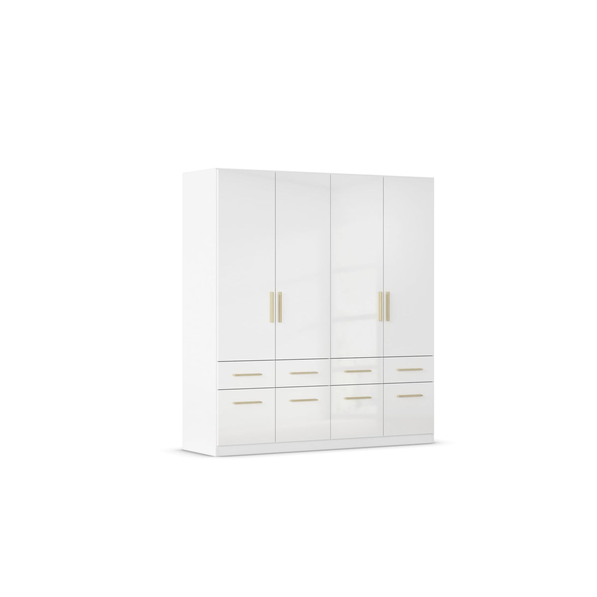 Rauch Möbel Celle Kleiderschrank Weiß Hochglanz, 3-türiger Drehtürenschrank mit 6 Schubladen, Kleiderschrank für Schlafzimmer – Hochglanz Weiß/Grau Metallic | Griff Weiß, Breite 136 cm, Schrank