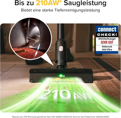 roborock H60 Ultra Akku Staubsauger, 210AW Saugleistung, bis 90Min Laufzeit