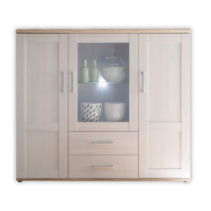 Stella Trading ROMANCE Wohnwand Wohnzimmer Set mit LED-Vitrine, Stauraum, Sibiu Lärche & Eiche San Remo – Sideboard