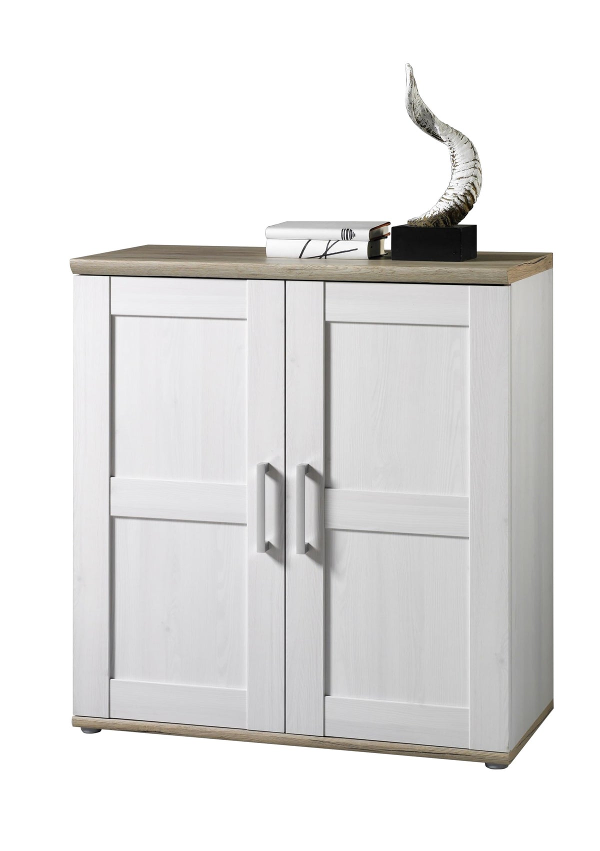 Stella Trading ROMANCE Wohnwand Wohnzimmer Set mit LED-Vitrine, Stauraum, Sibiu Lärche & Eiche San Remo – Kommode 1